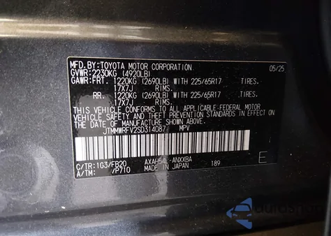 2025 Toyota Rav4 Hybrid Le z USA, uszkodzony, nr VIN JTMMWRFV2SD314087